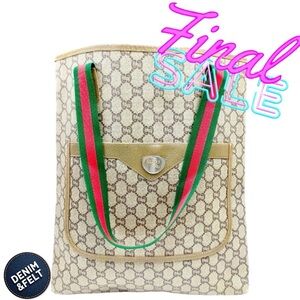 Gucci Women’s Brown/Red\Green Vintage GG Sherry Tote/Shopper Bag/Purse ♥️